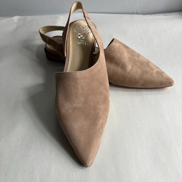 NWOB Vince Camuto Cilda Slingback Suede Leather Pointed Toe Flat Size 9.5 Tan - Picture 1 of 11